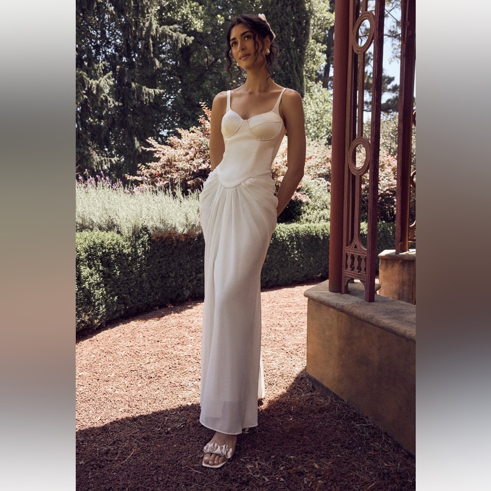 Meshki Leila satin corset maxi dress in ivory